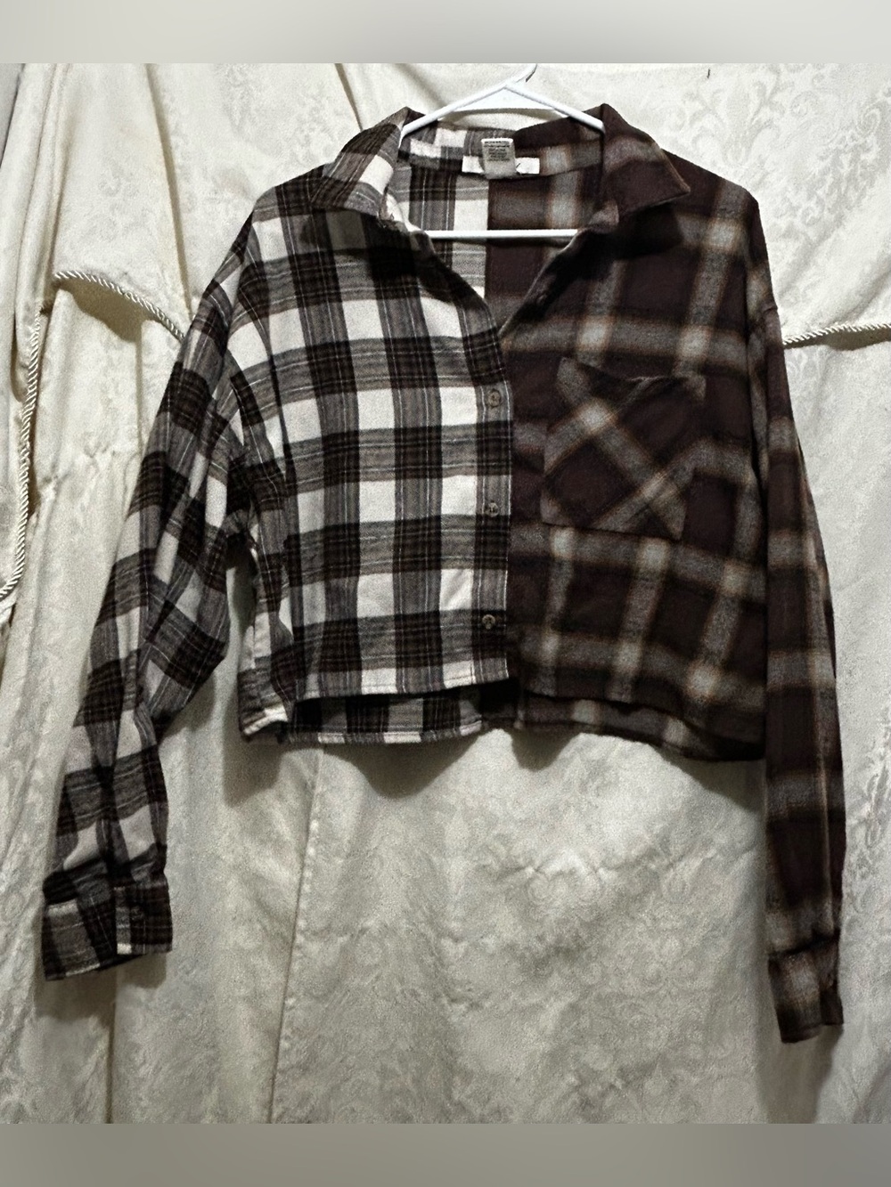 Passport Two-Tone Black and Brown Plaid Cropped Button-Up